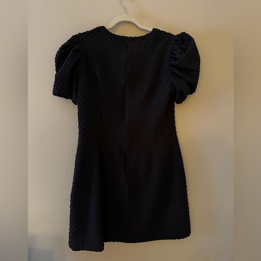 Chic Black Puff Sleeve Dress with White Accents - Picture 2 of 5